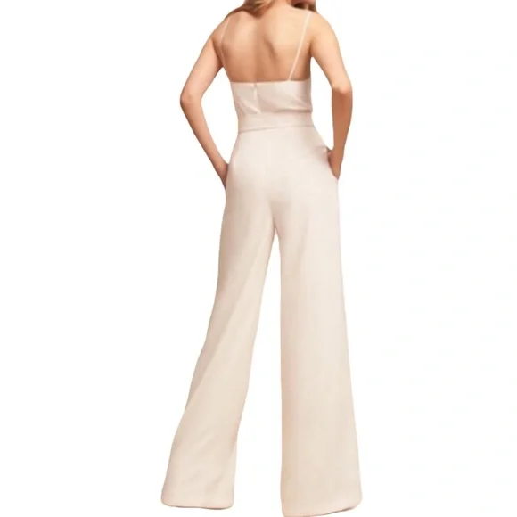 BHLDN x Jill Stuart Isla 6 Ivory Crepe Belted Wide Leg Wedding Jumpsuit
